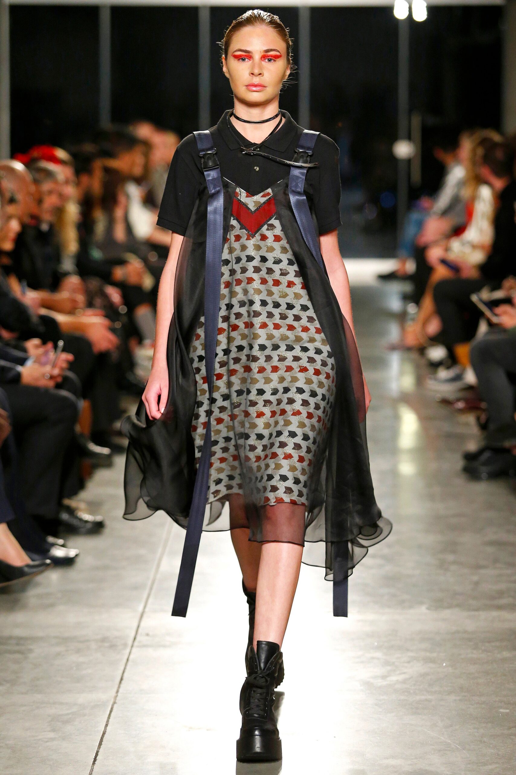 black silk sleeveless v-neck fitted layered printed dress