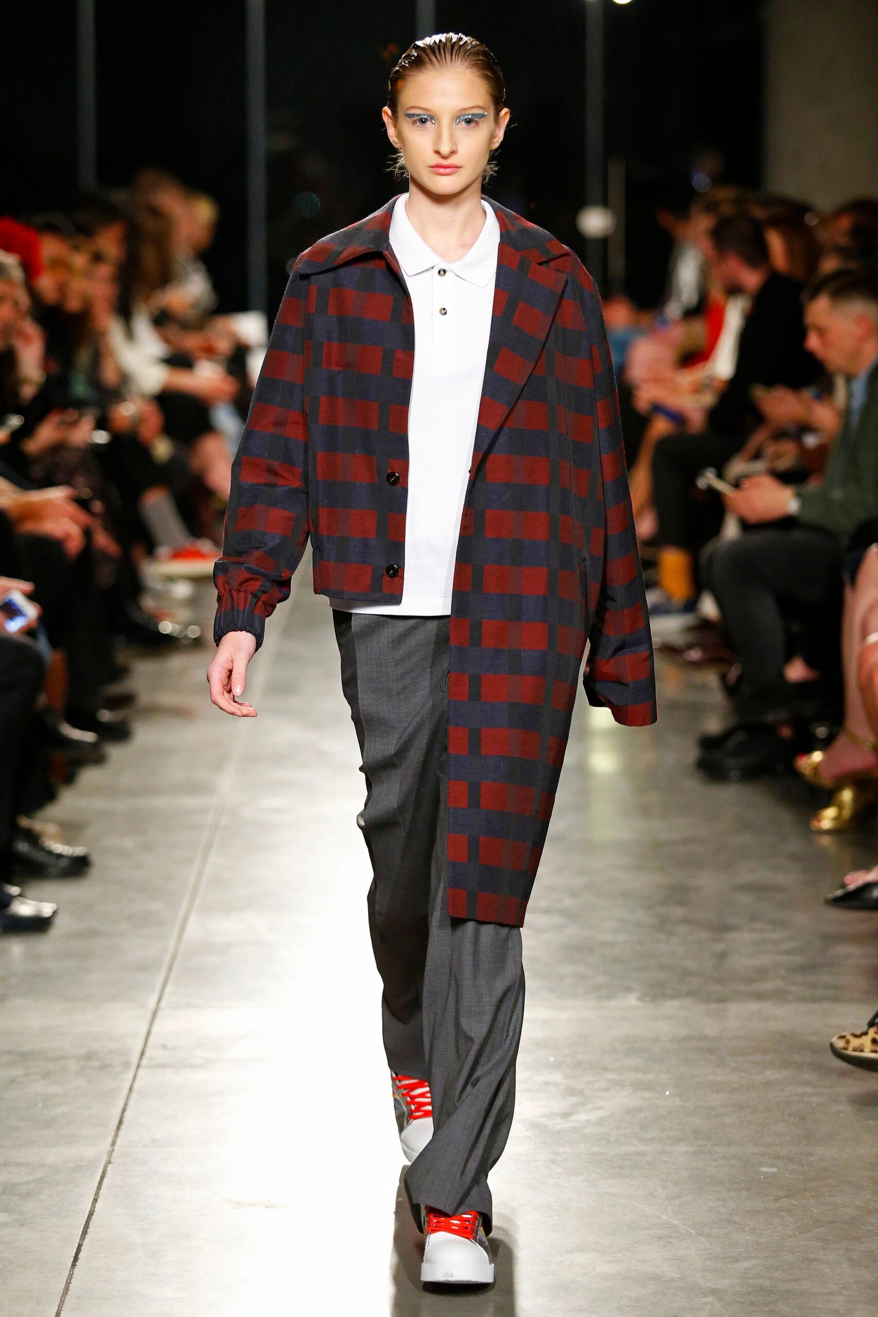relaxed red and black checked jacket