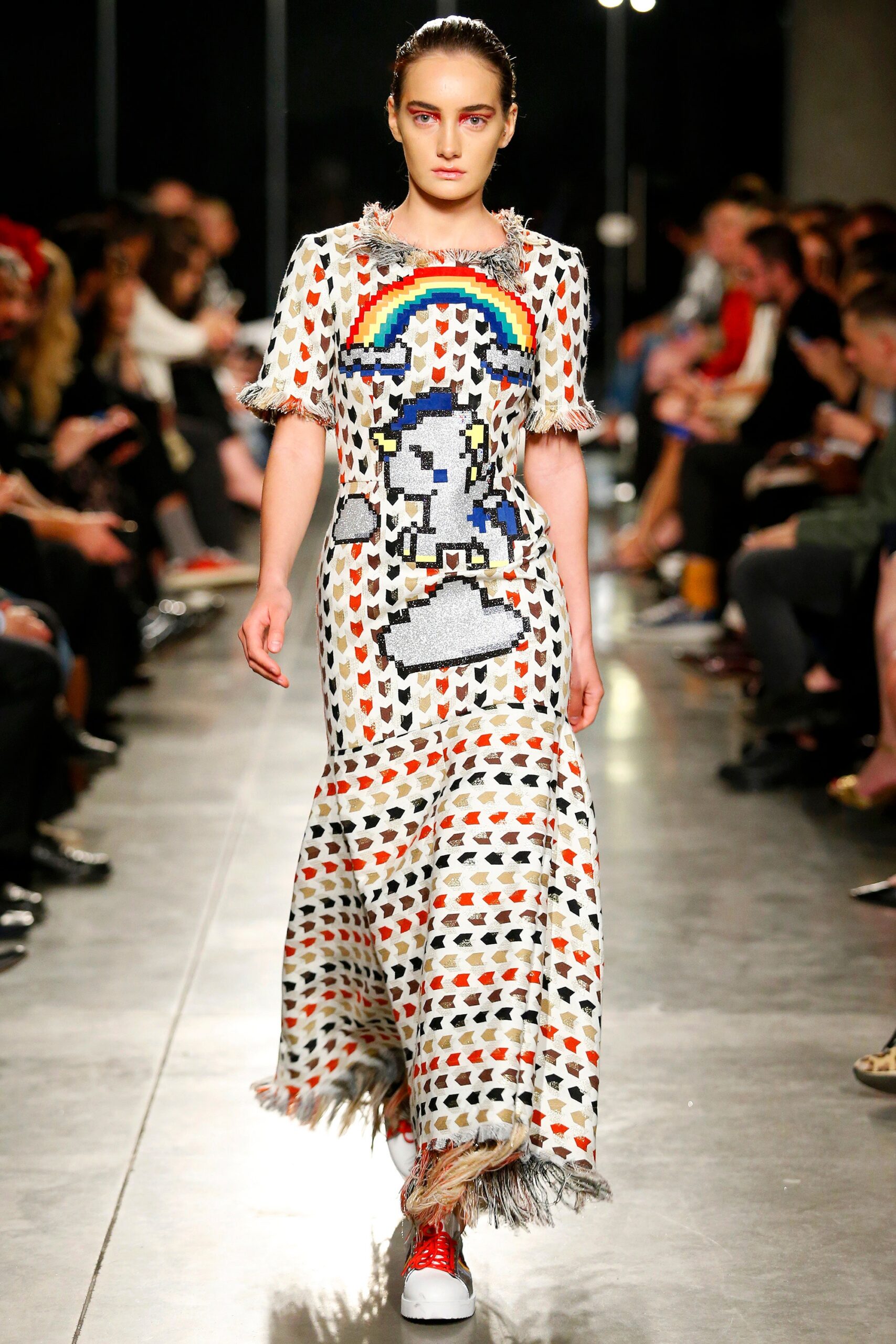 multi-colored printed midi dress