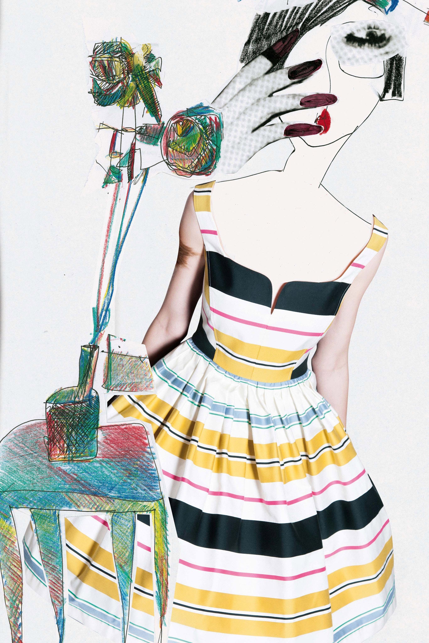 striped fitted sleeveless dress