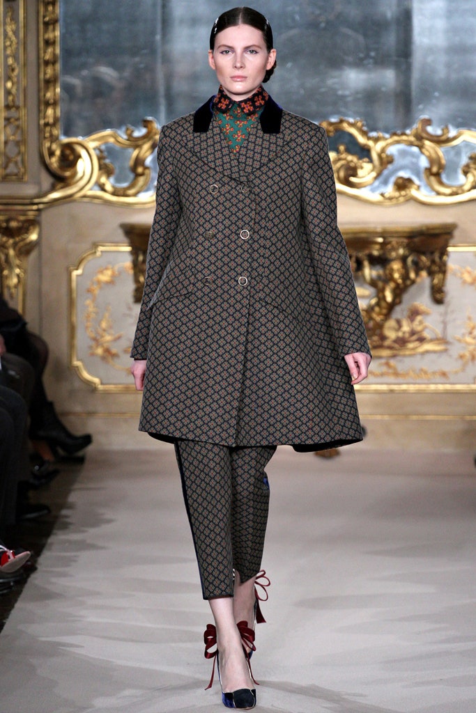 printed black and brown coat and pants