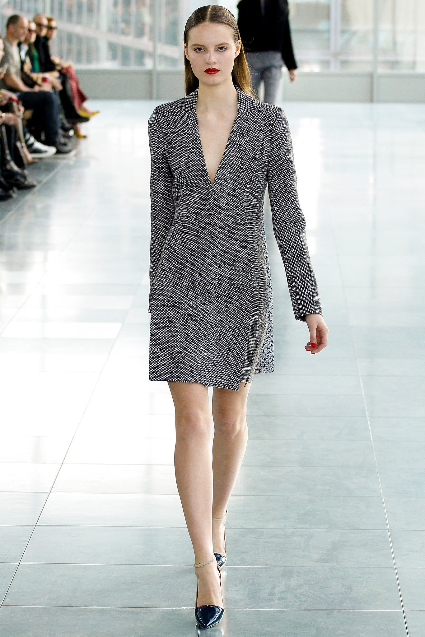 fitted gray wool mini dress
