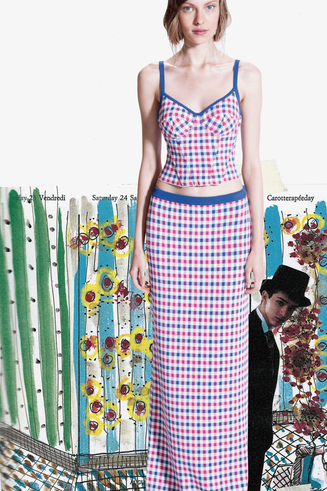 checked crop-top and maxi-dress