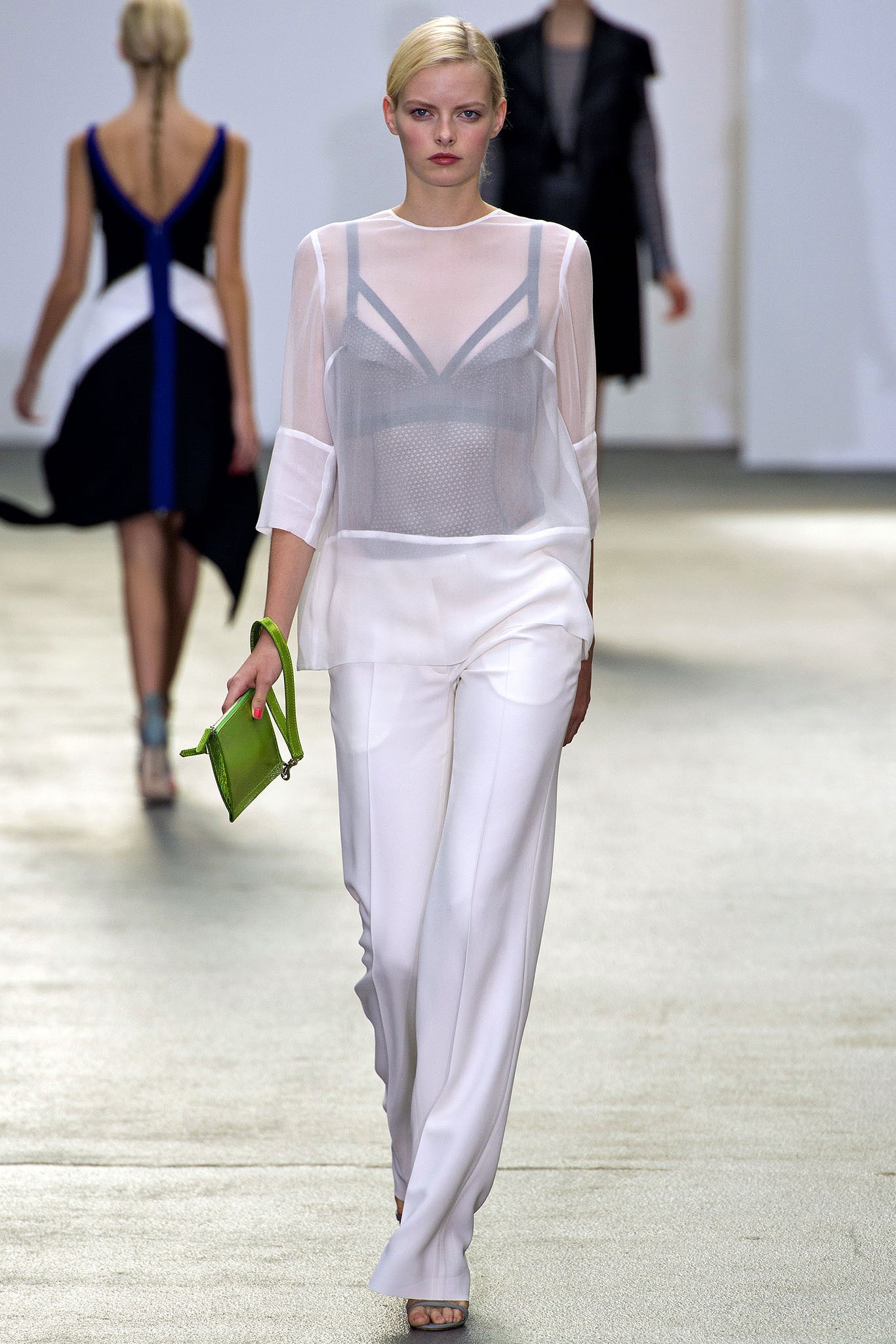 white chiffon long-sleeve v-neck relaxed layered sheer top