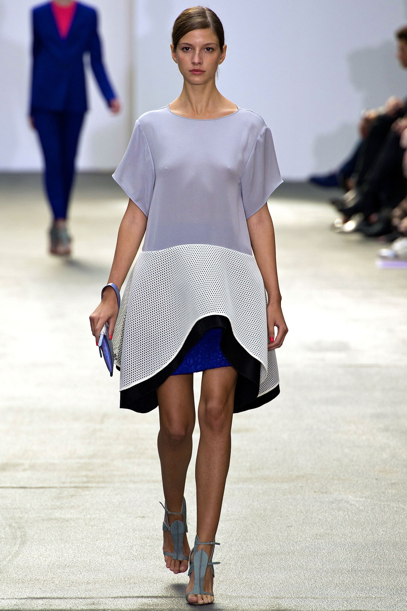 gray and white layered mini dress