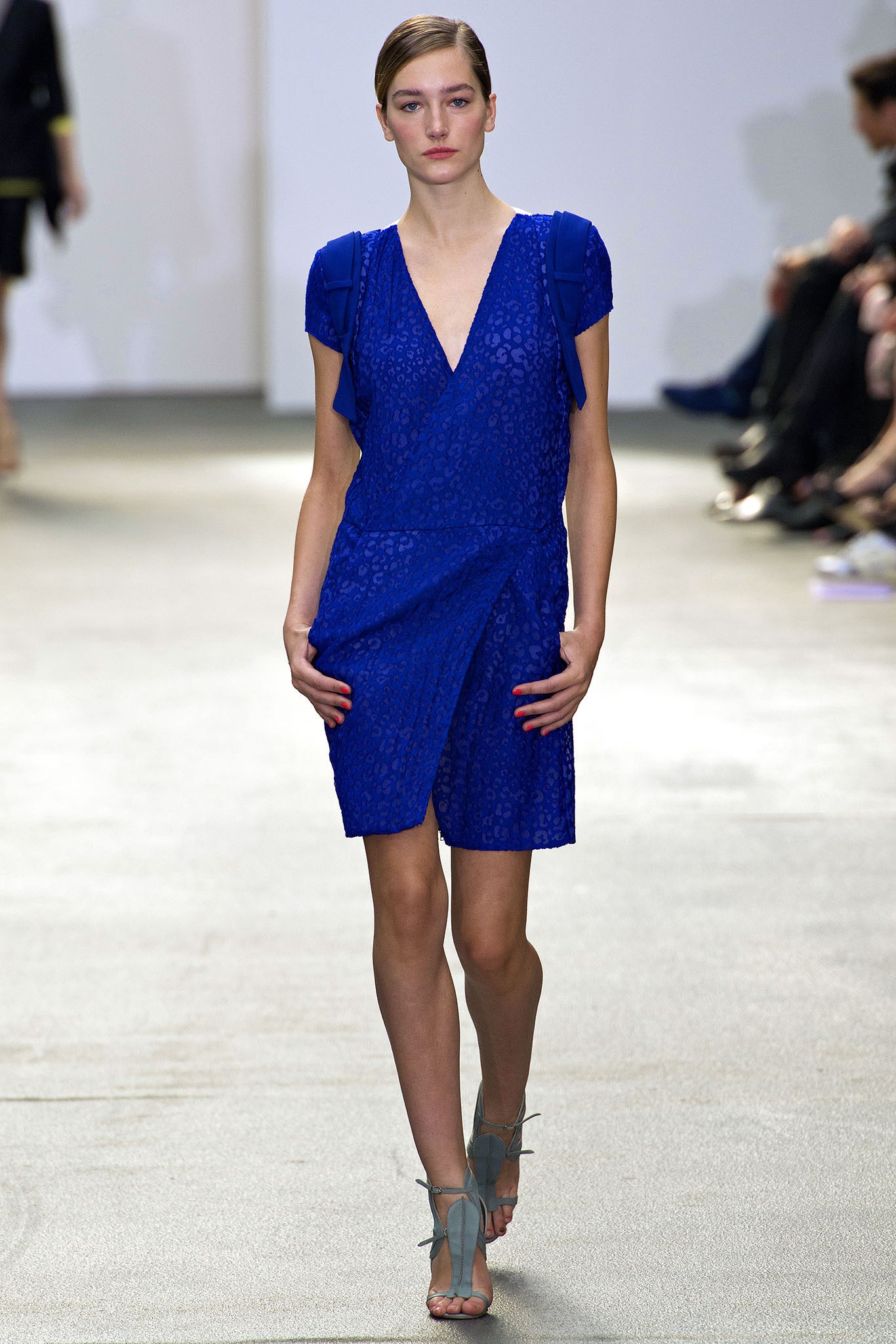blue silk fitted dress