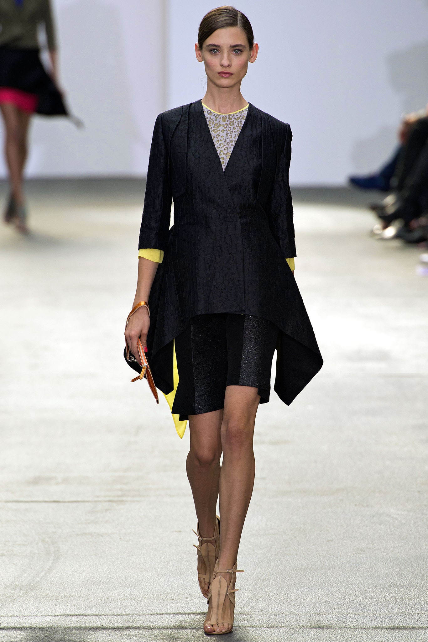 black silk long-sleeve collared structured jacket
