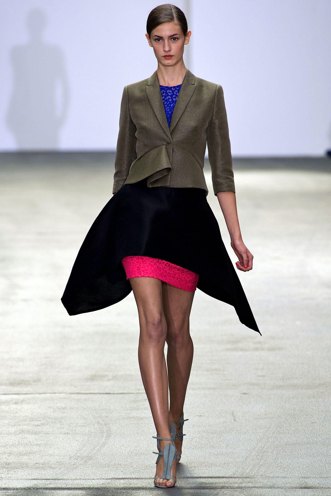 olive tailored jacket with asymmetric skirt