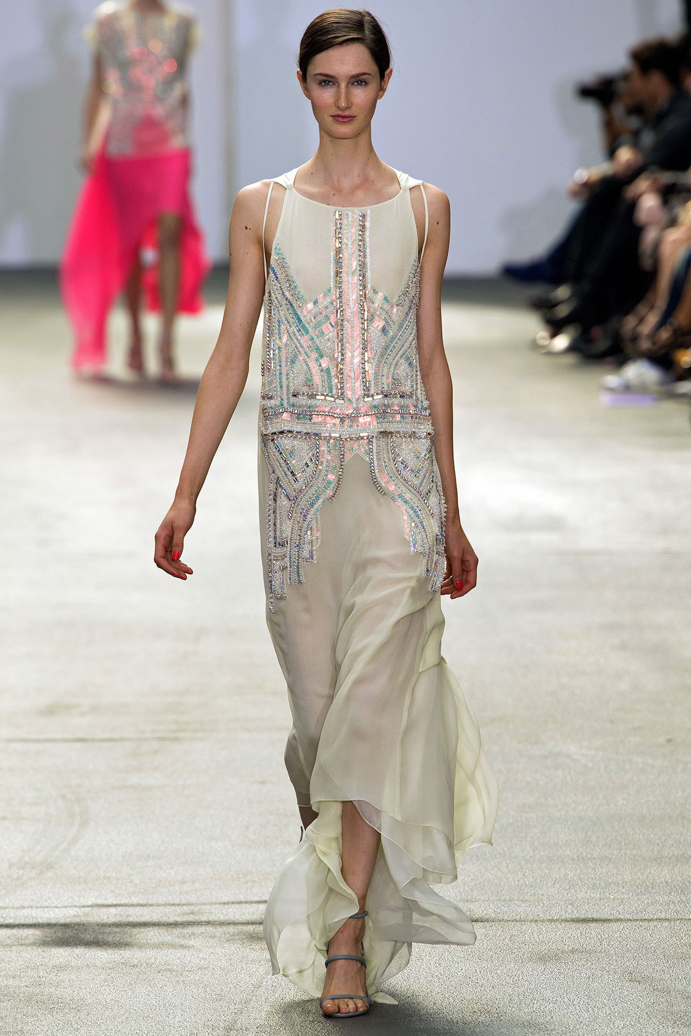 white silk sleeveless gown