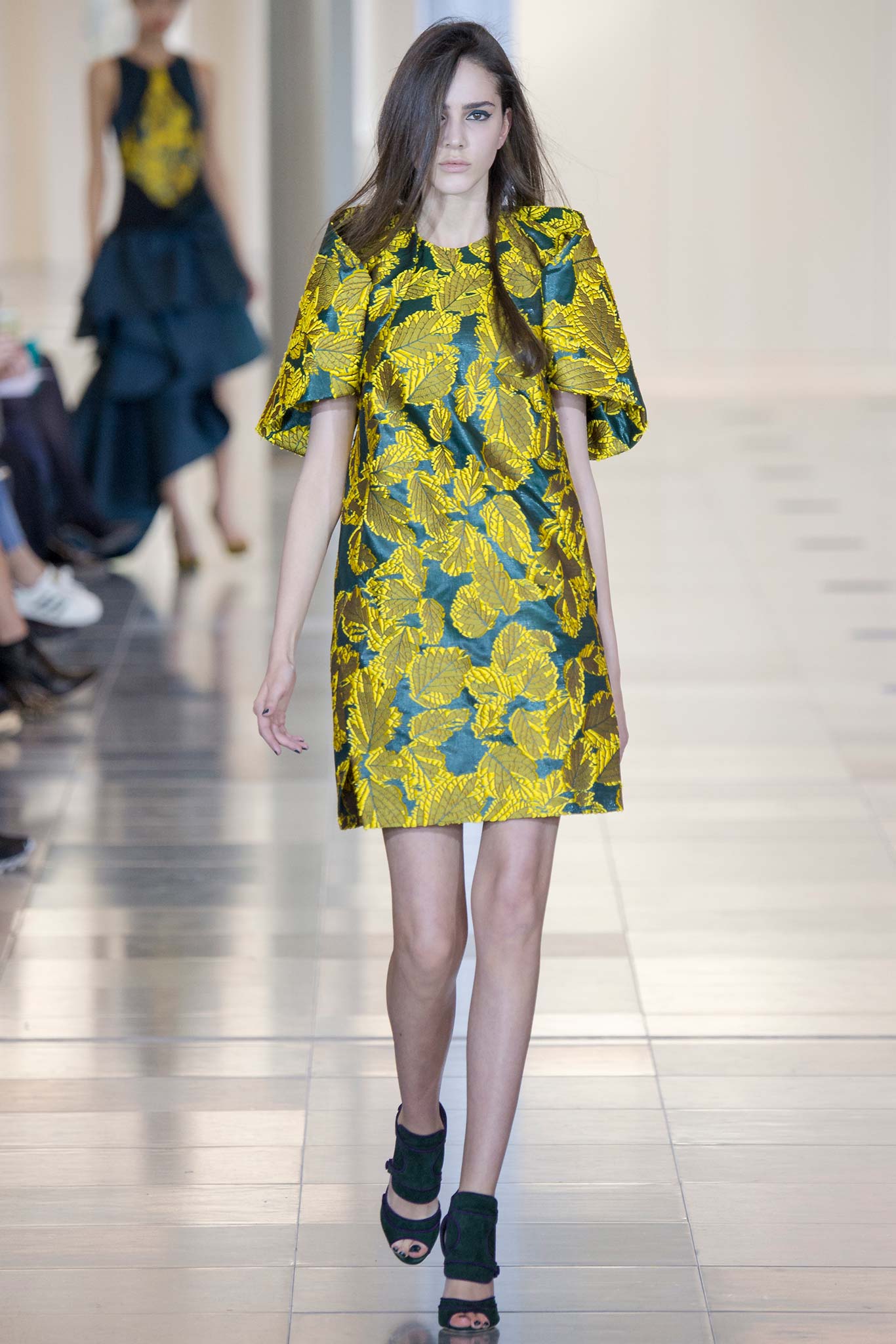 yellow green printed mini dress