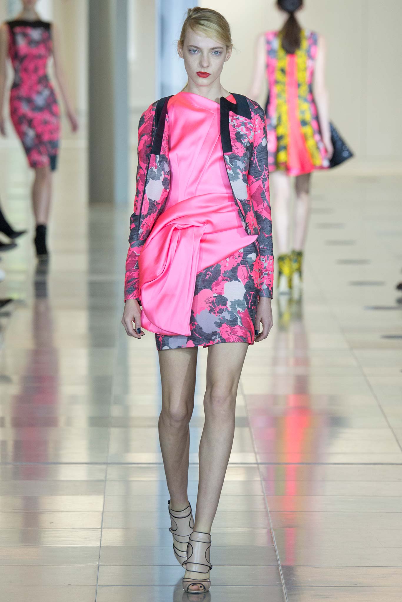 pink and black fitted dress with jacket