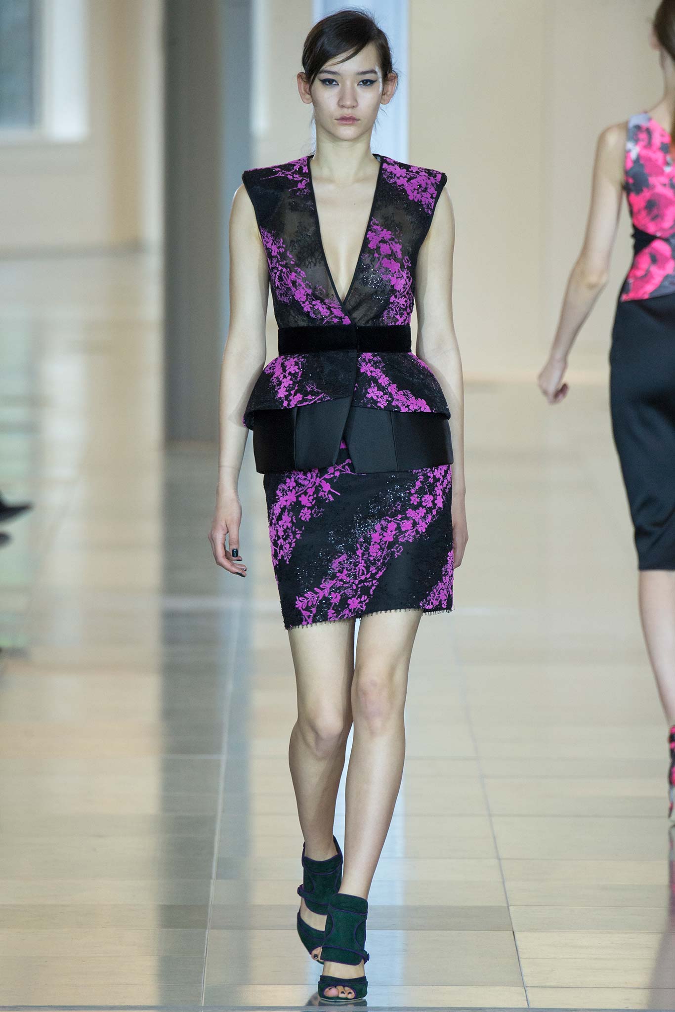 black and pink floral peplum dress