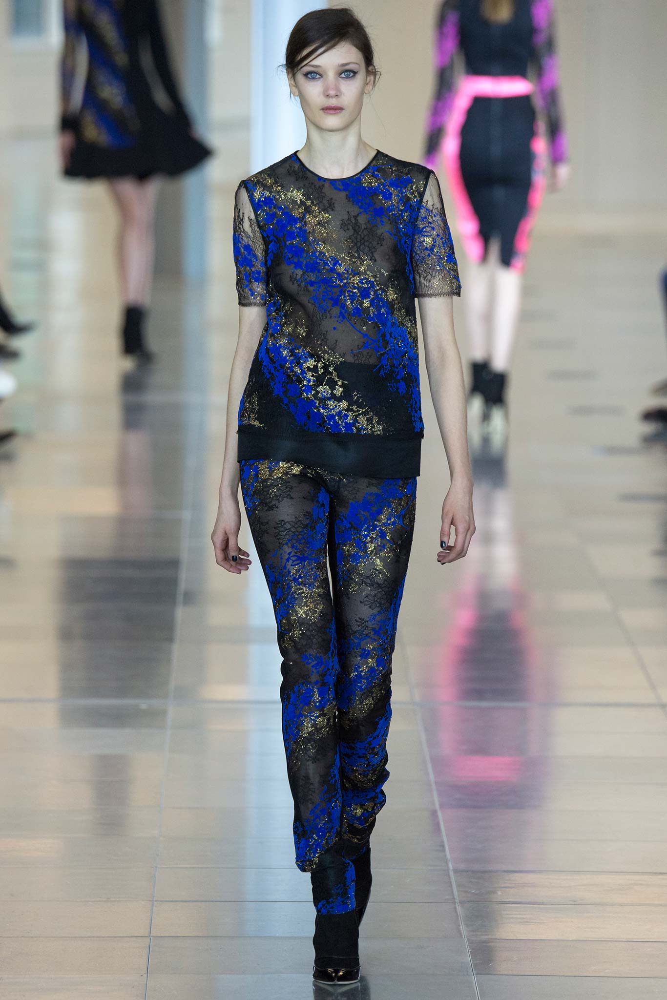 sheer blue and black mesh top and pants