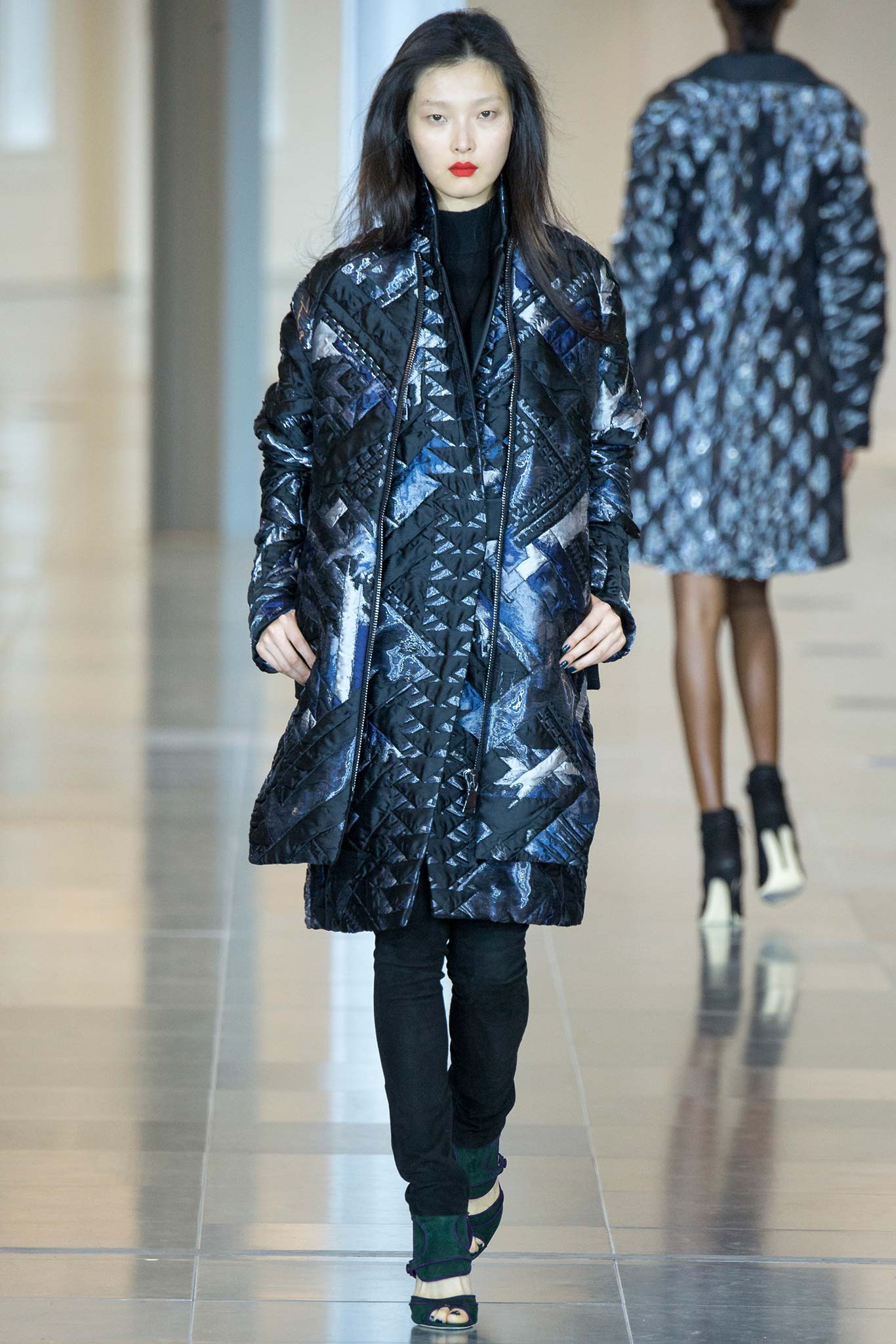 black quilted coat with fitted top