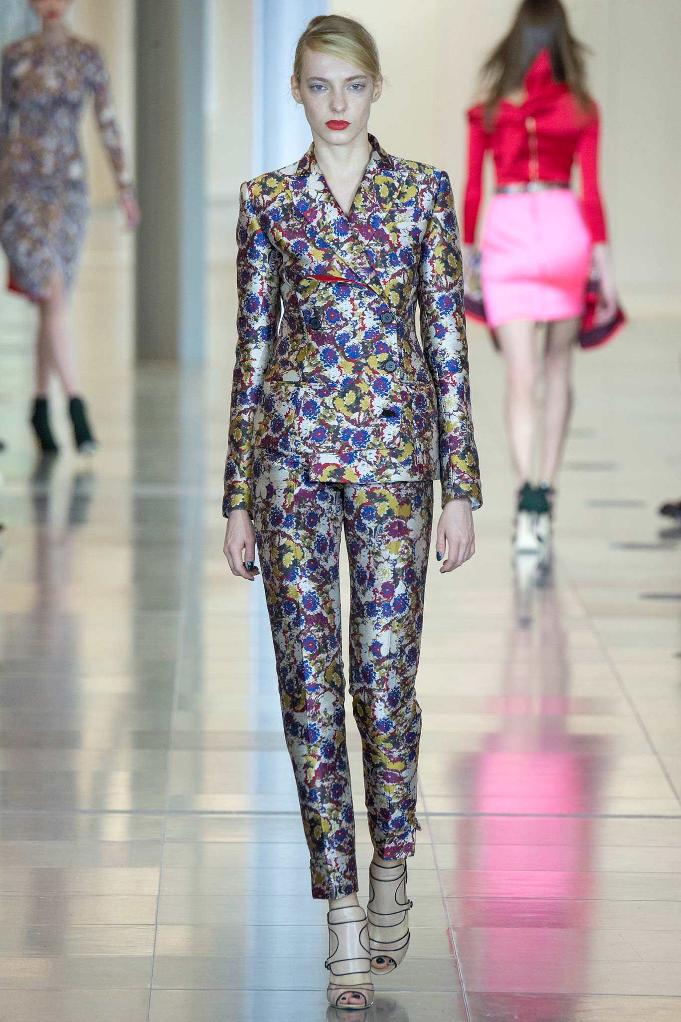 multi-colored silk fitted suit