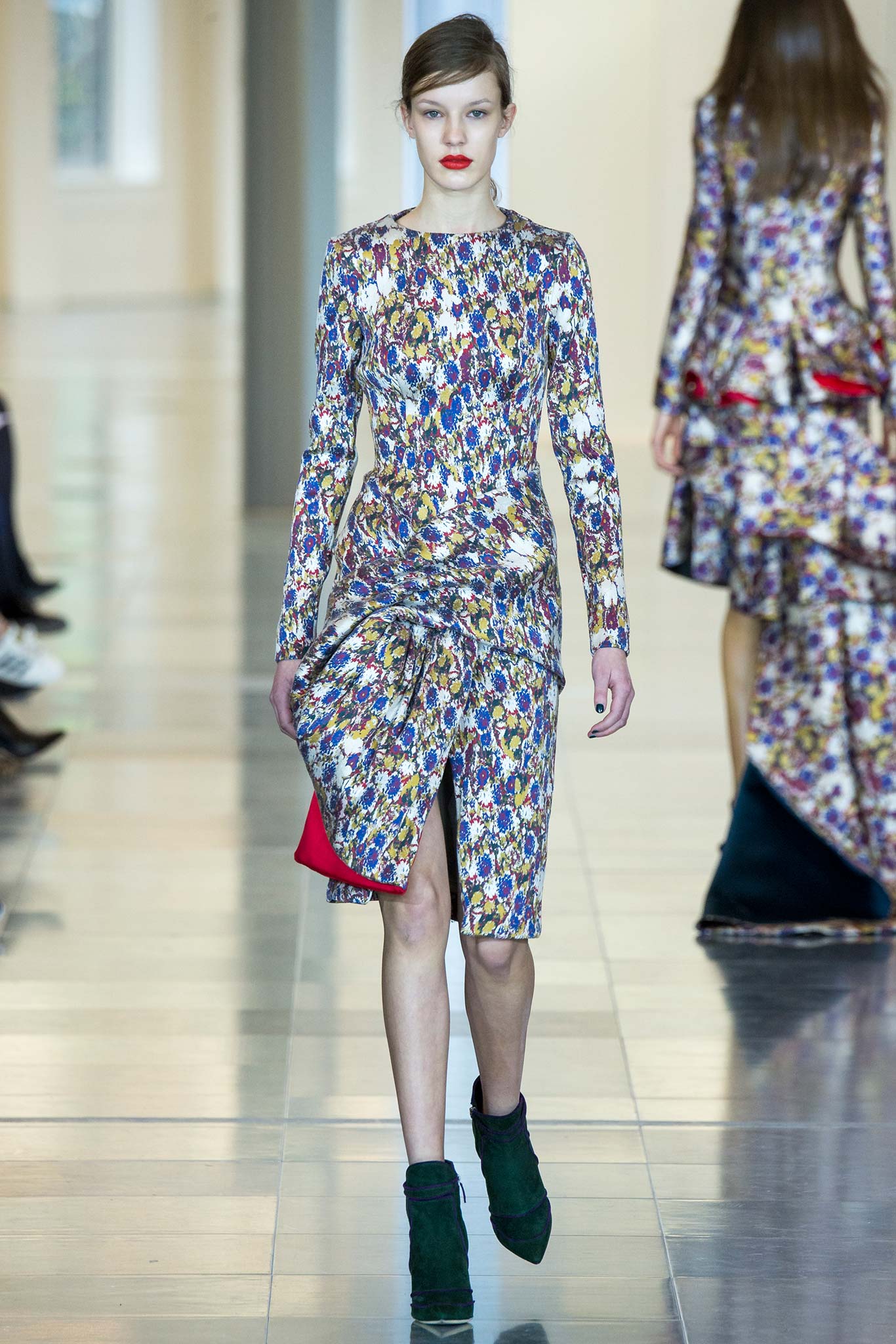 multi-colored fitted midi dress