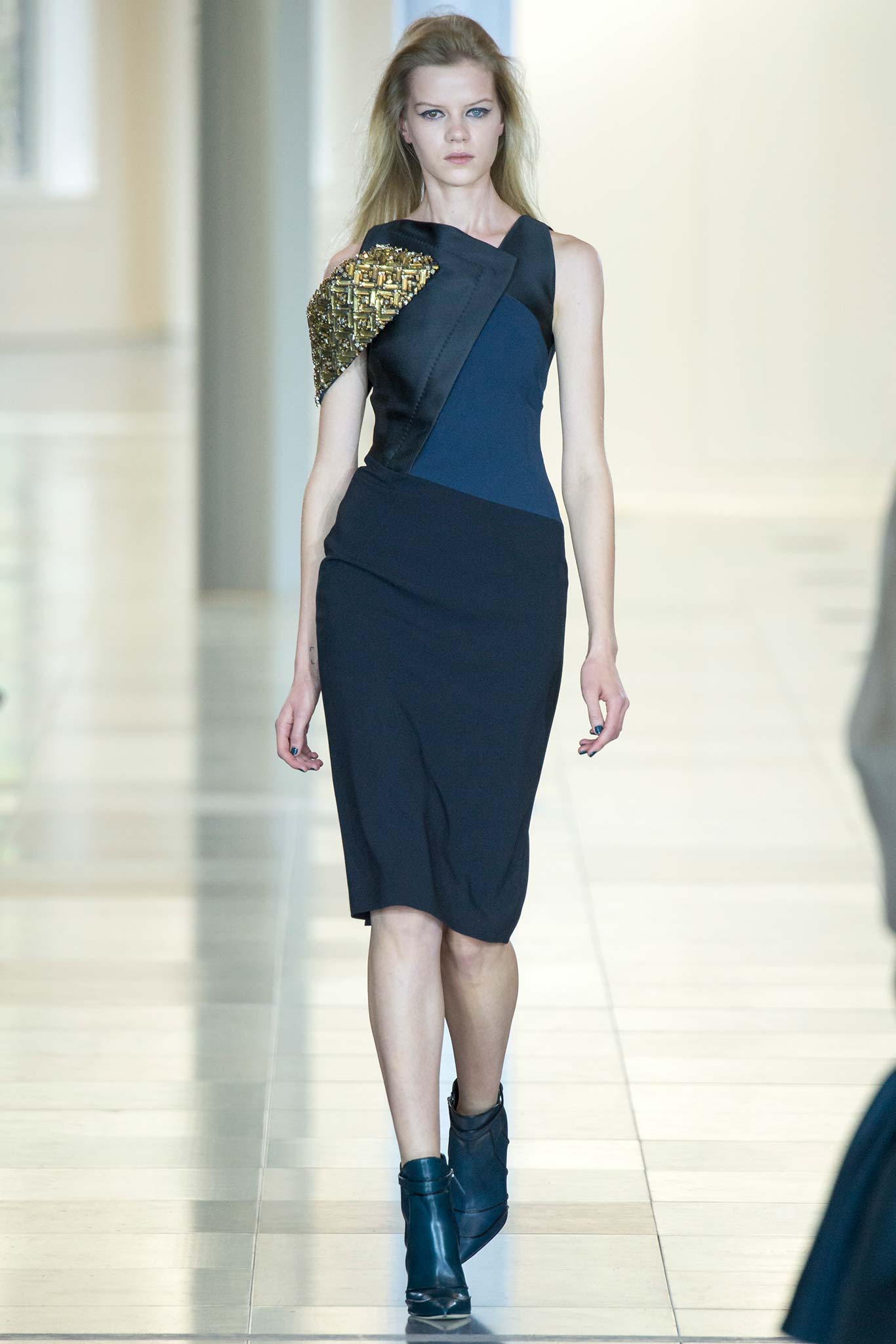 black and blue asymmetric dress