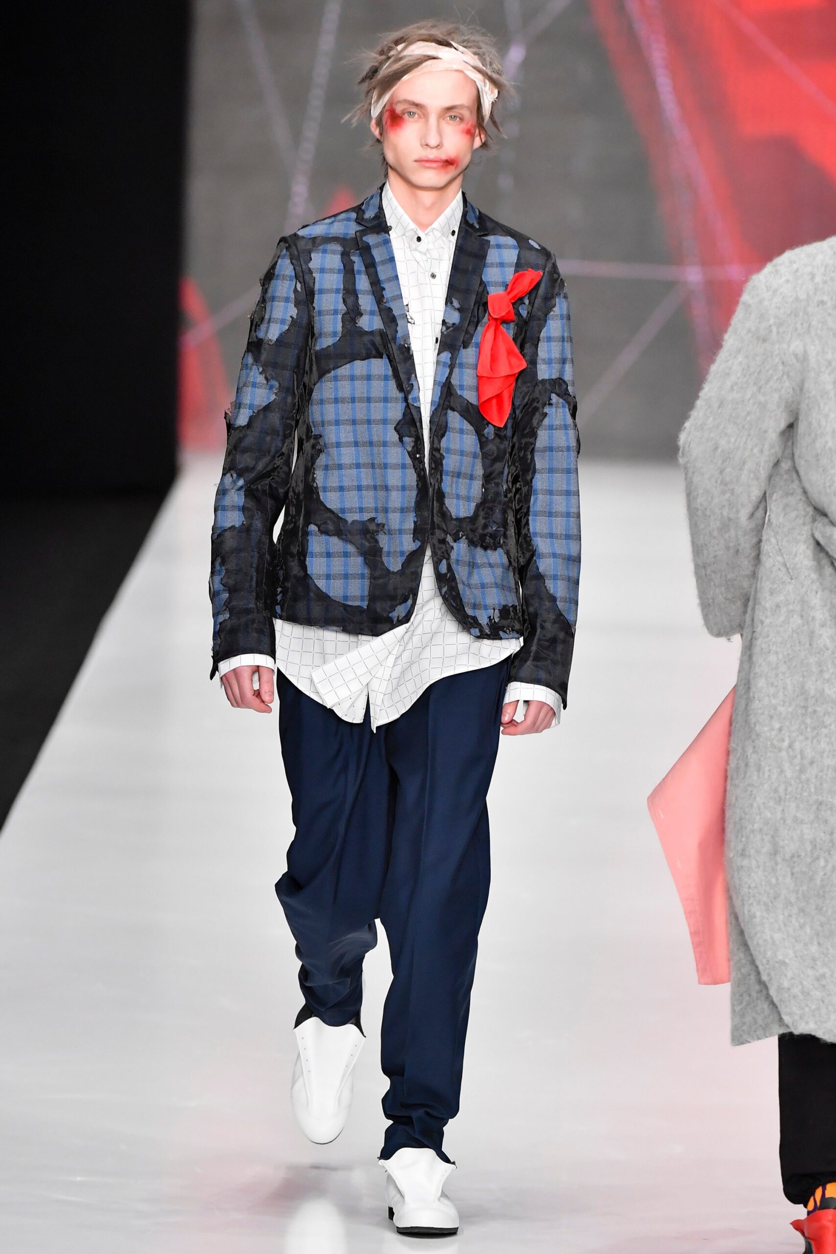 blue checked blazer with white shirt