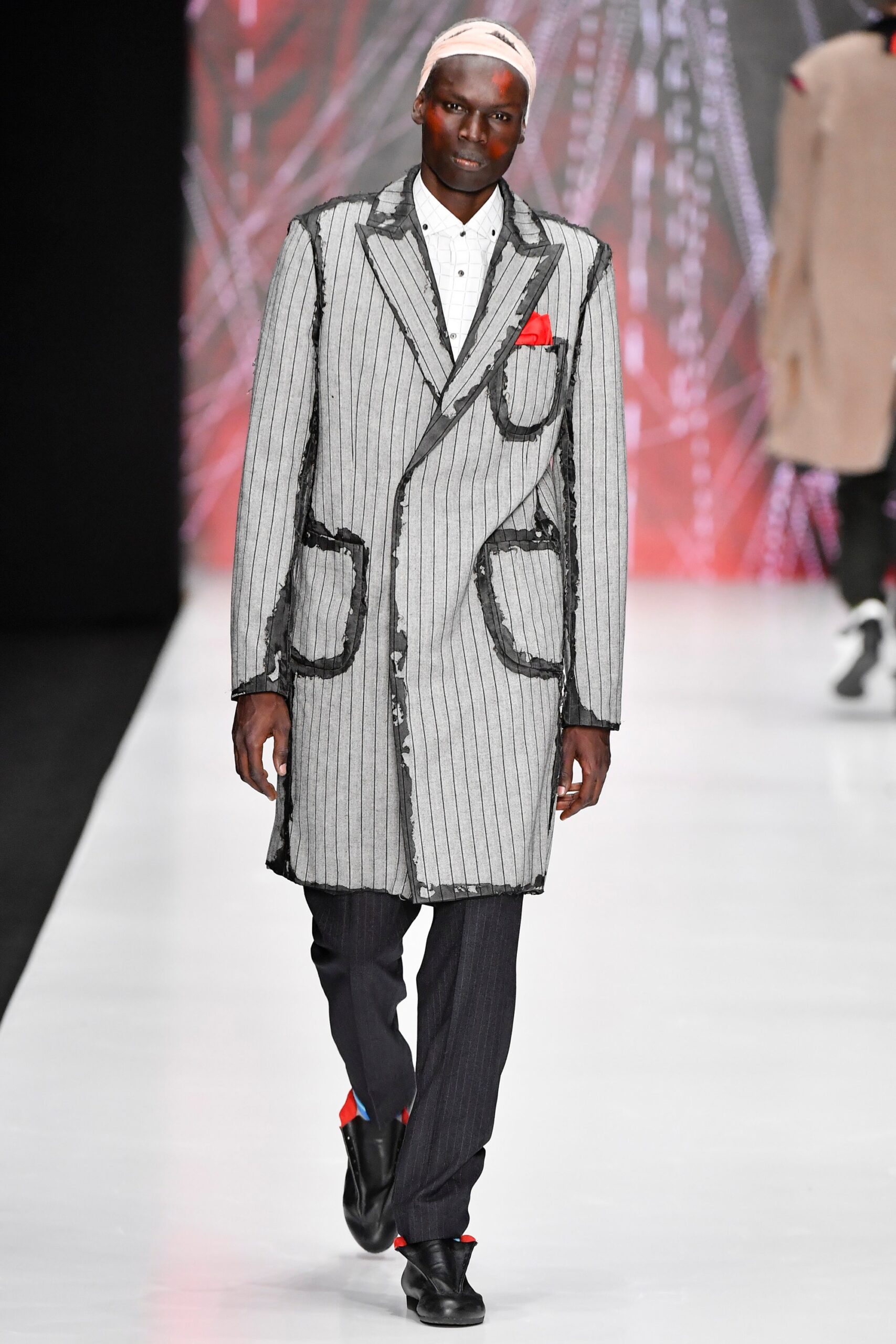gray striped fitted coat with pants