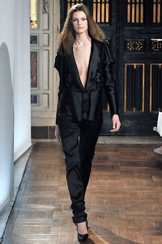 black silk fitted blazer and pants