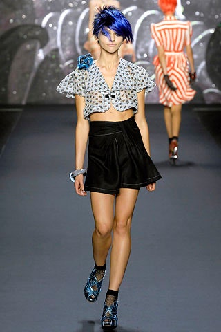 fitted white printed top with black skirt