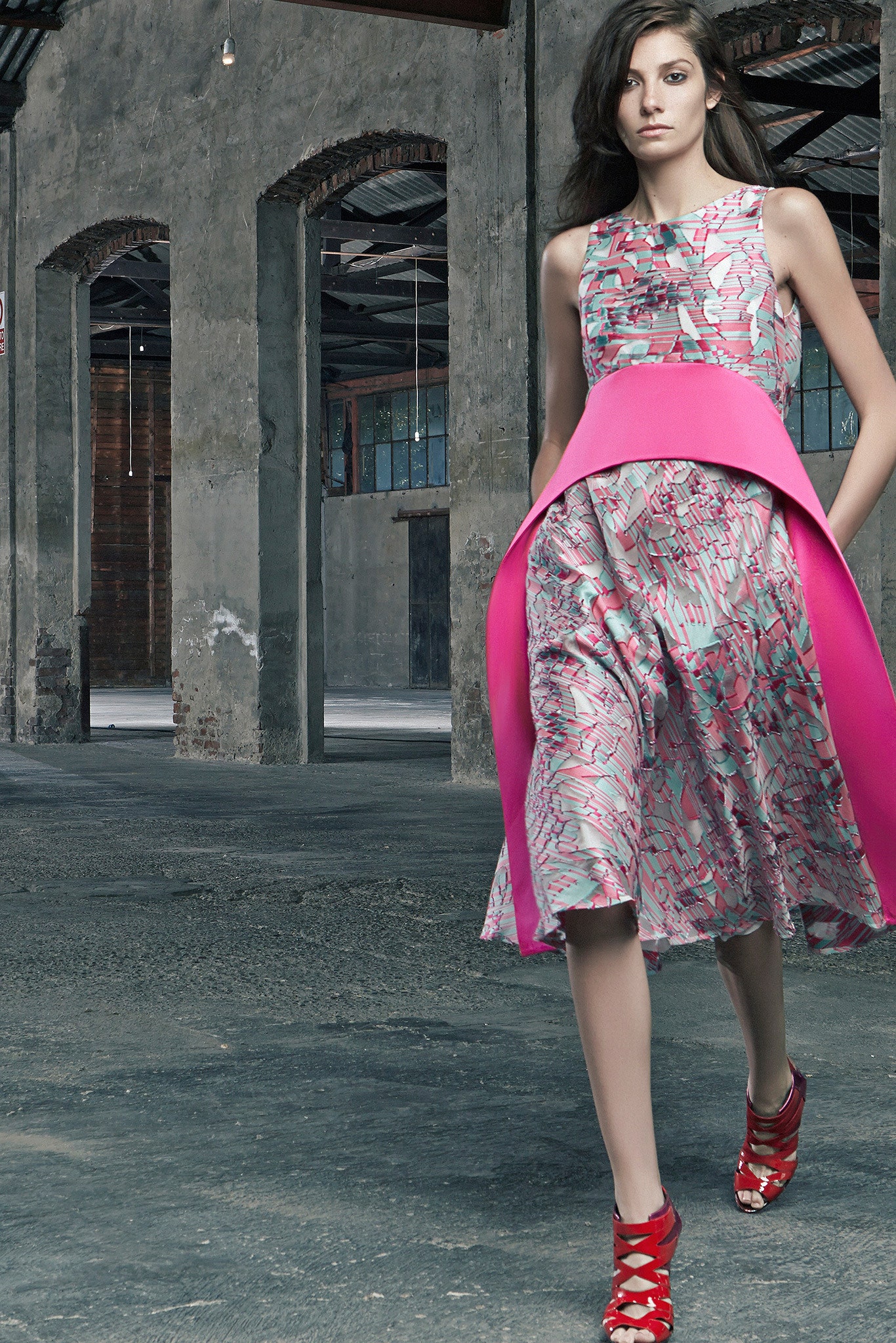 pink silk structured layered cape