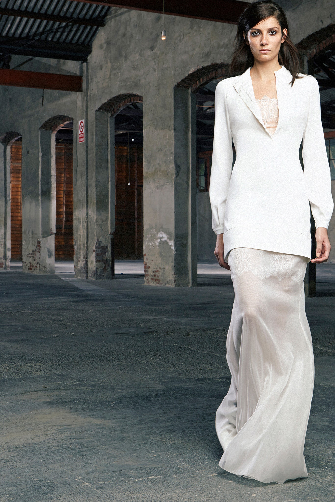 white silk fitted gown