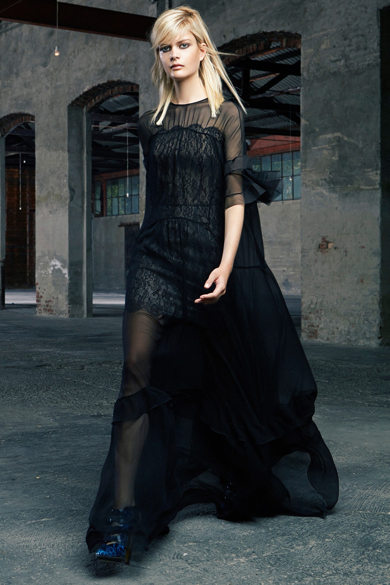 black sheer layered maxi dress