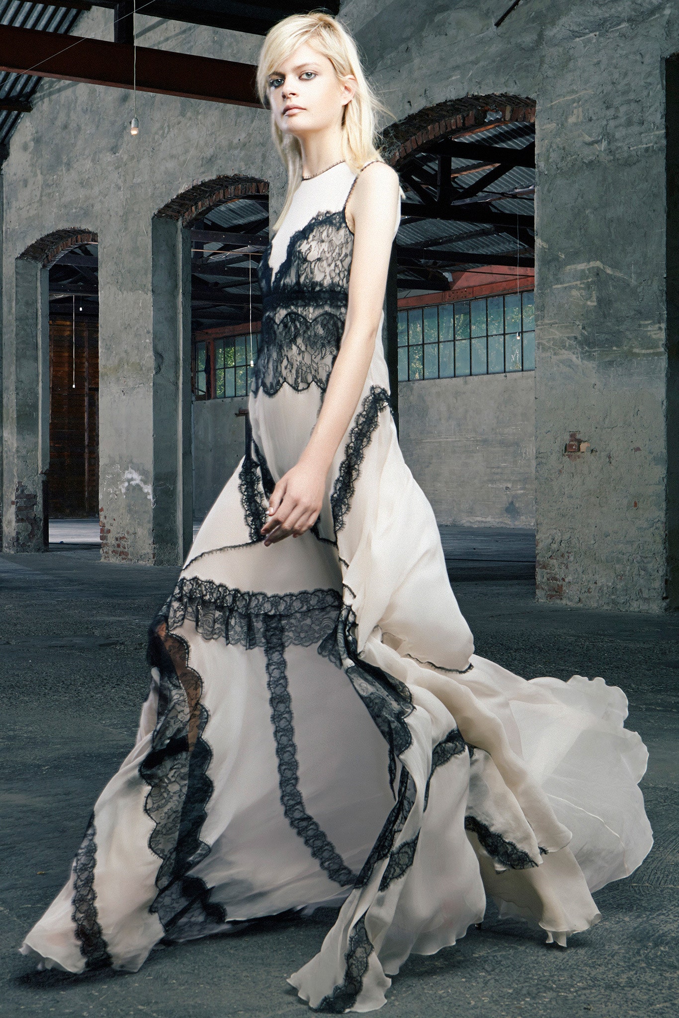 black and beige flowing gown