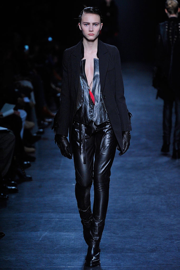 black leather fitted blazer and top