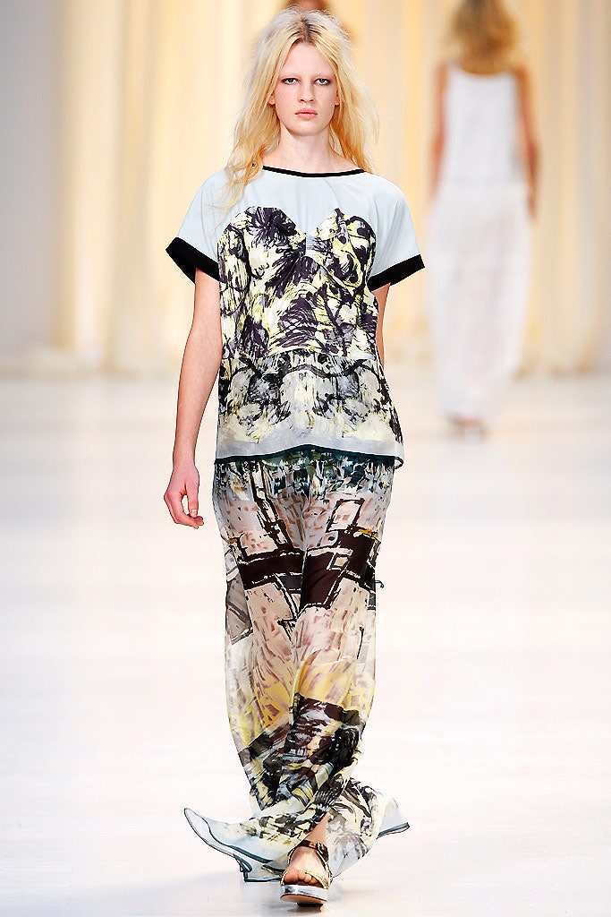 printed silk top with tiered skirt