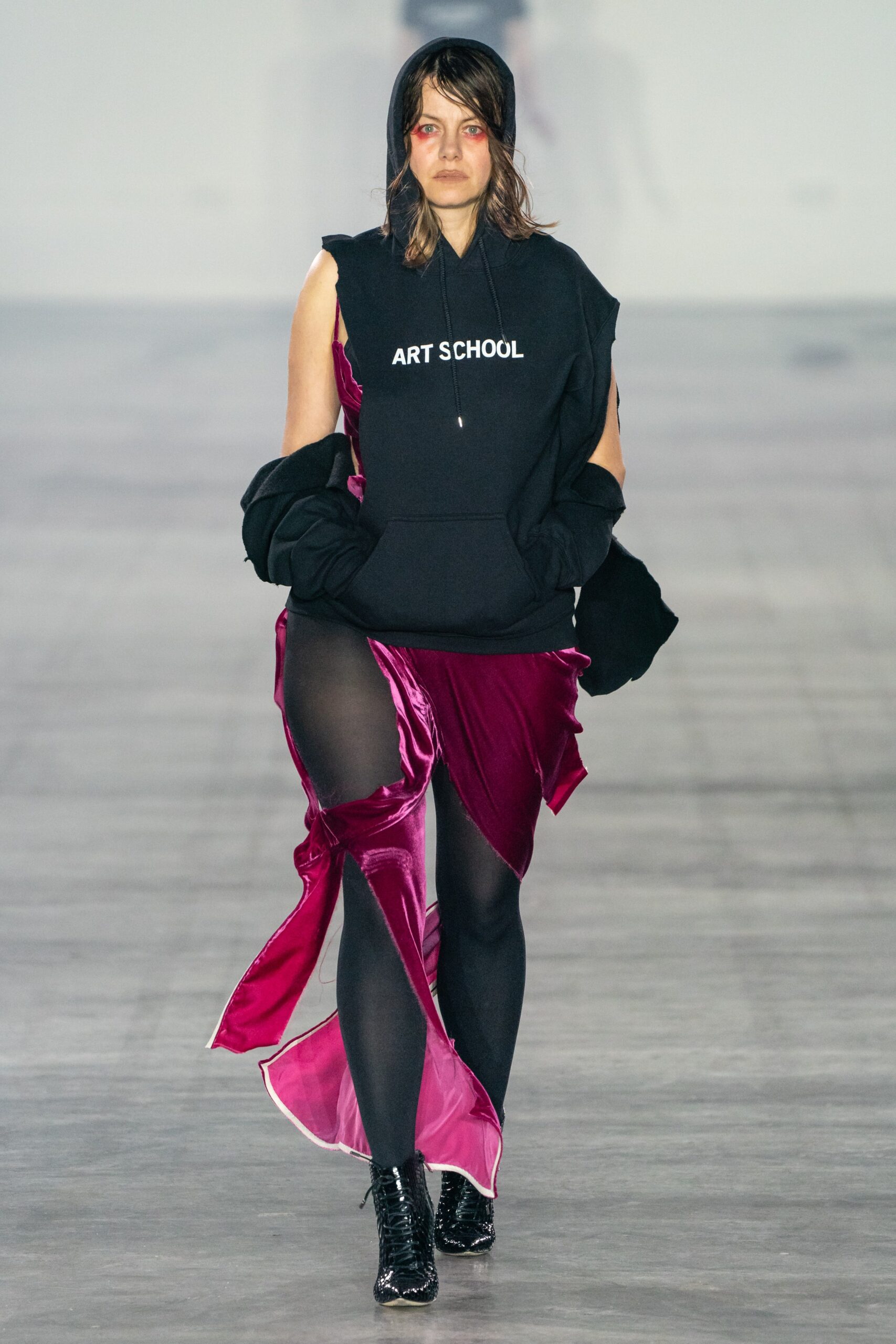 black hoodie pink asymmetric dress