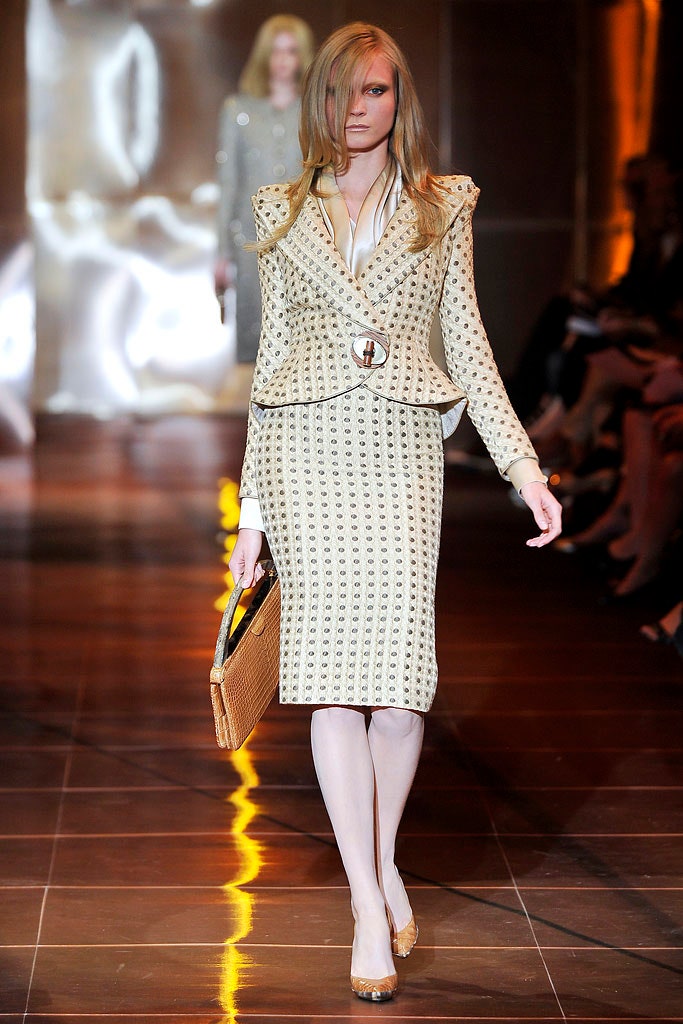 fitted beige silk suit