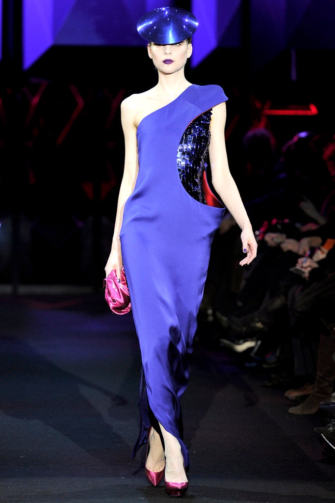 blue silk asymmetric gown