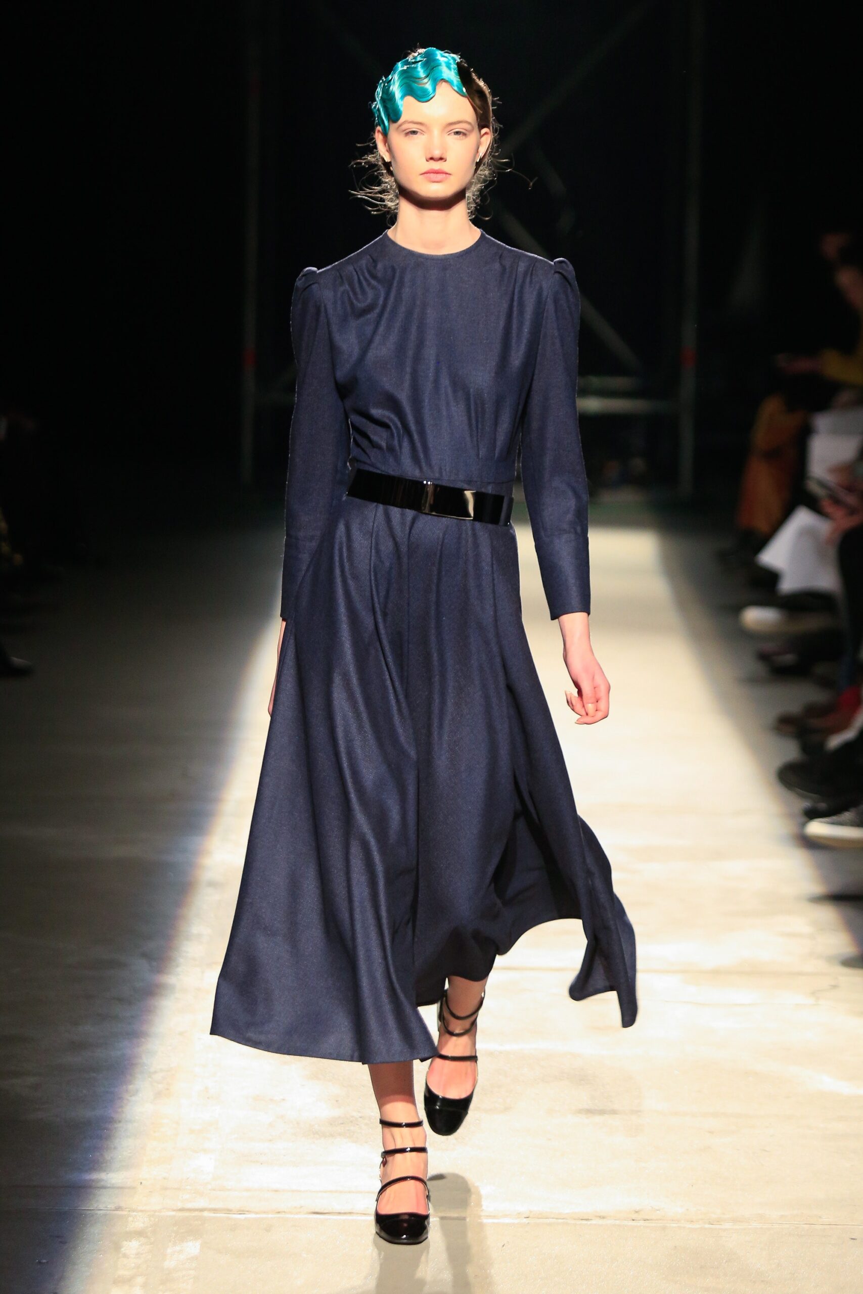 blue cotton long-sleeve dress