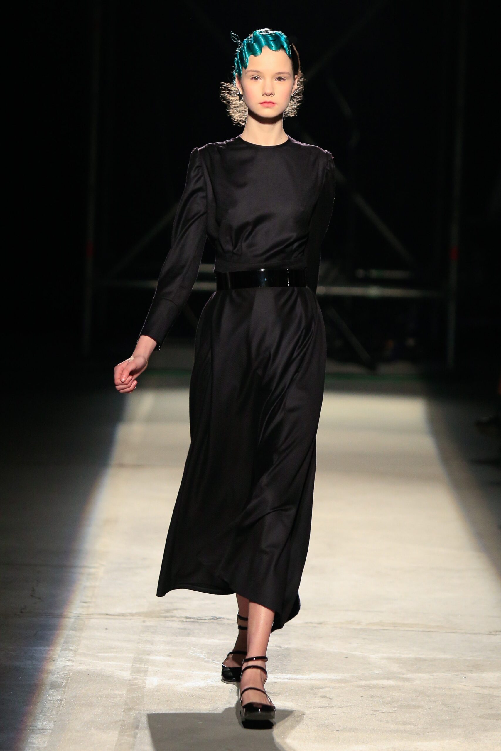 fitted black silk long-sleeve dress