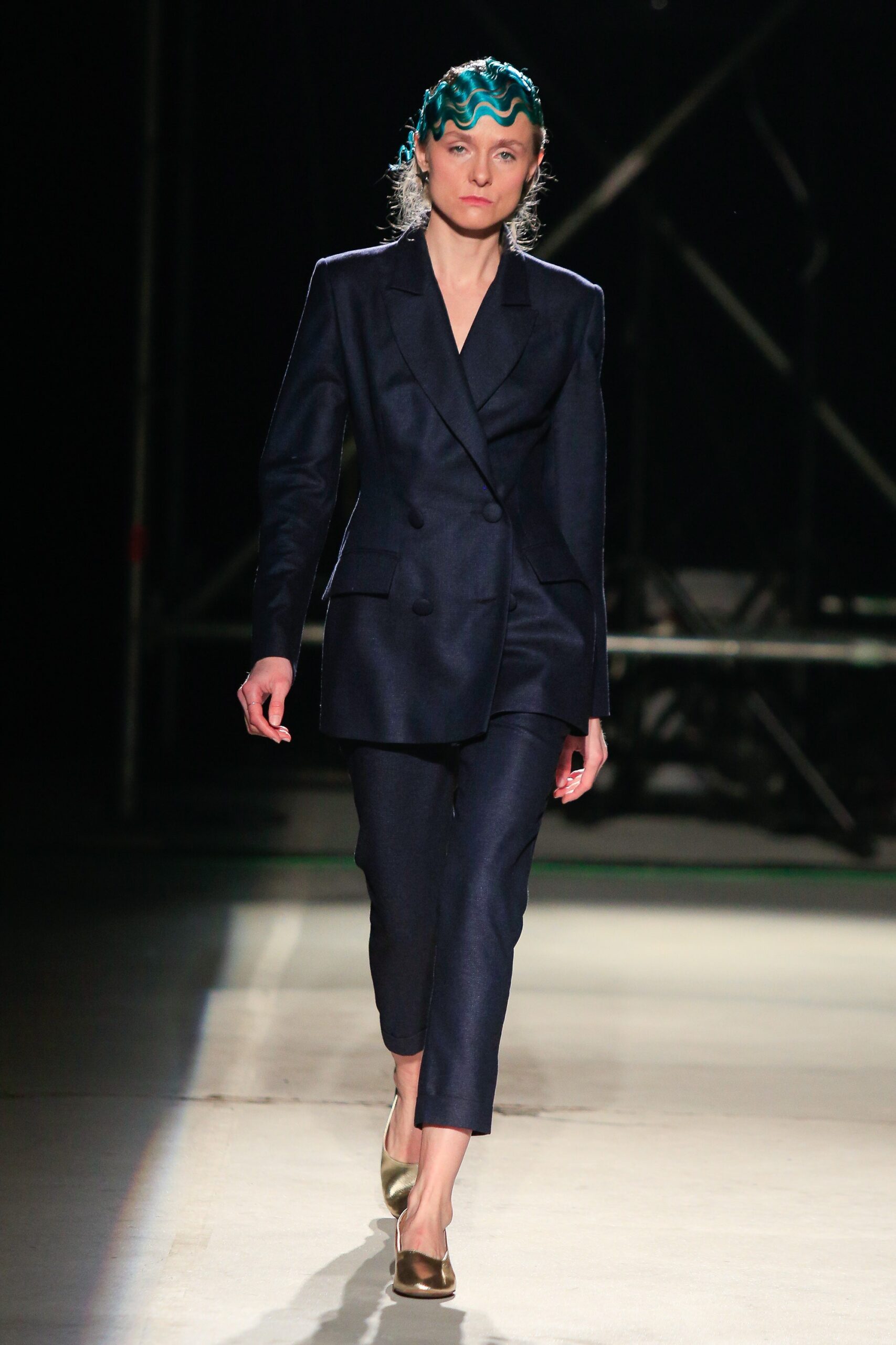 blue silk tailored suit