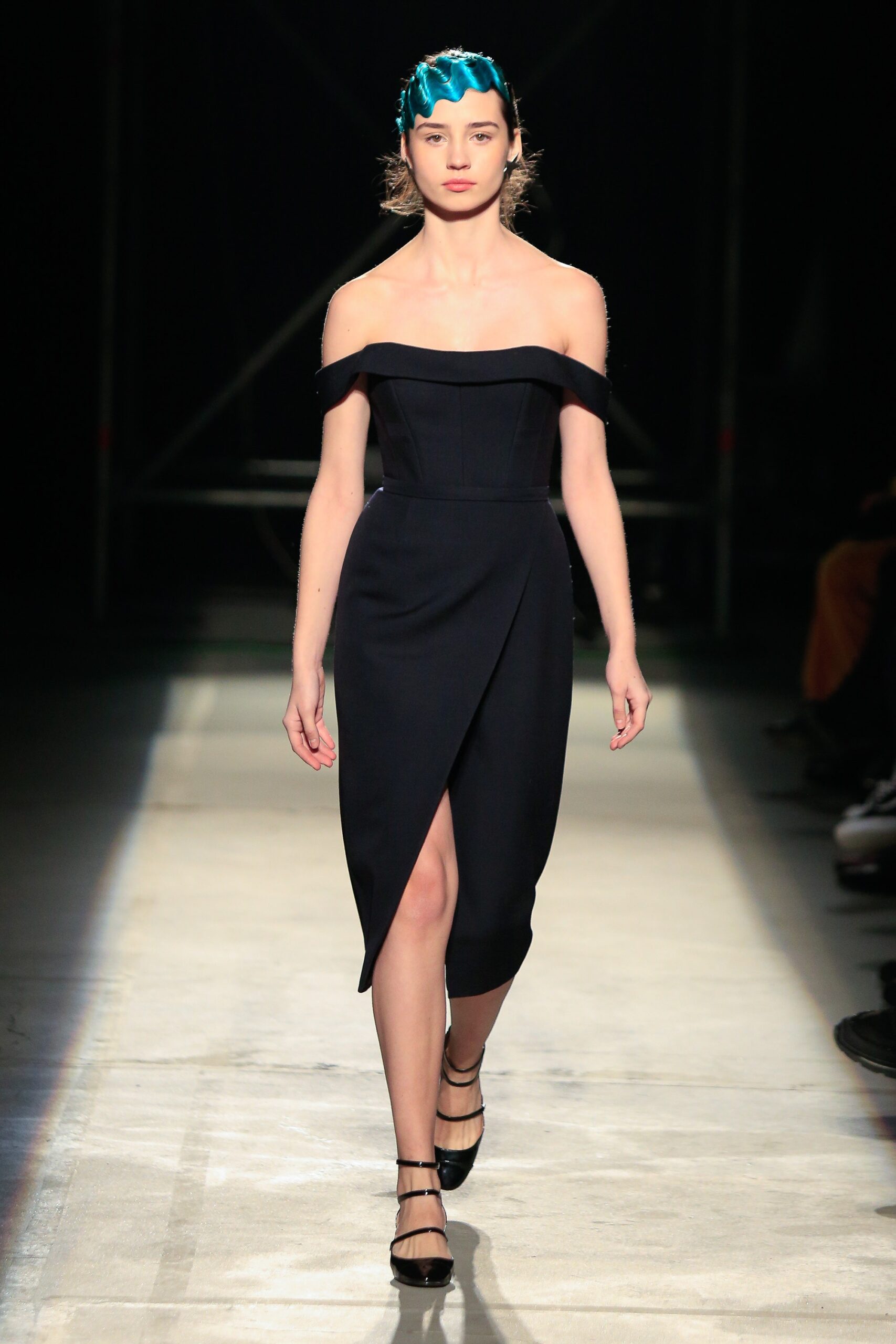 black fitted off-shoulder dress