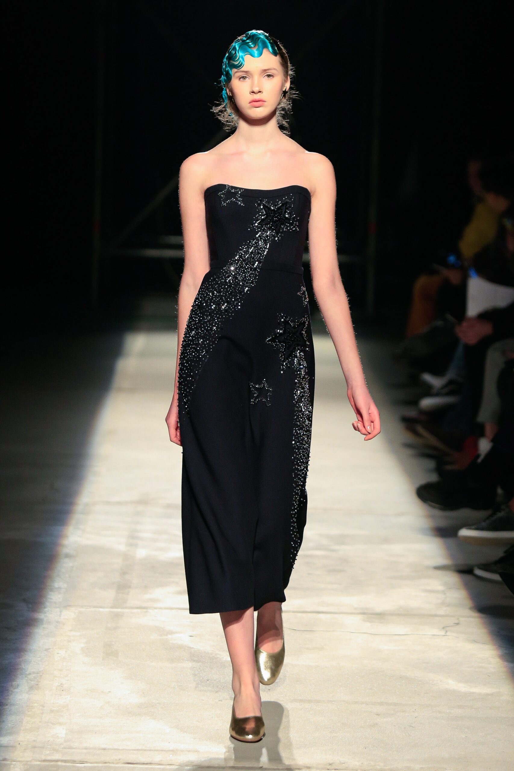 black strapless embellished dress