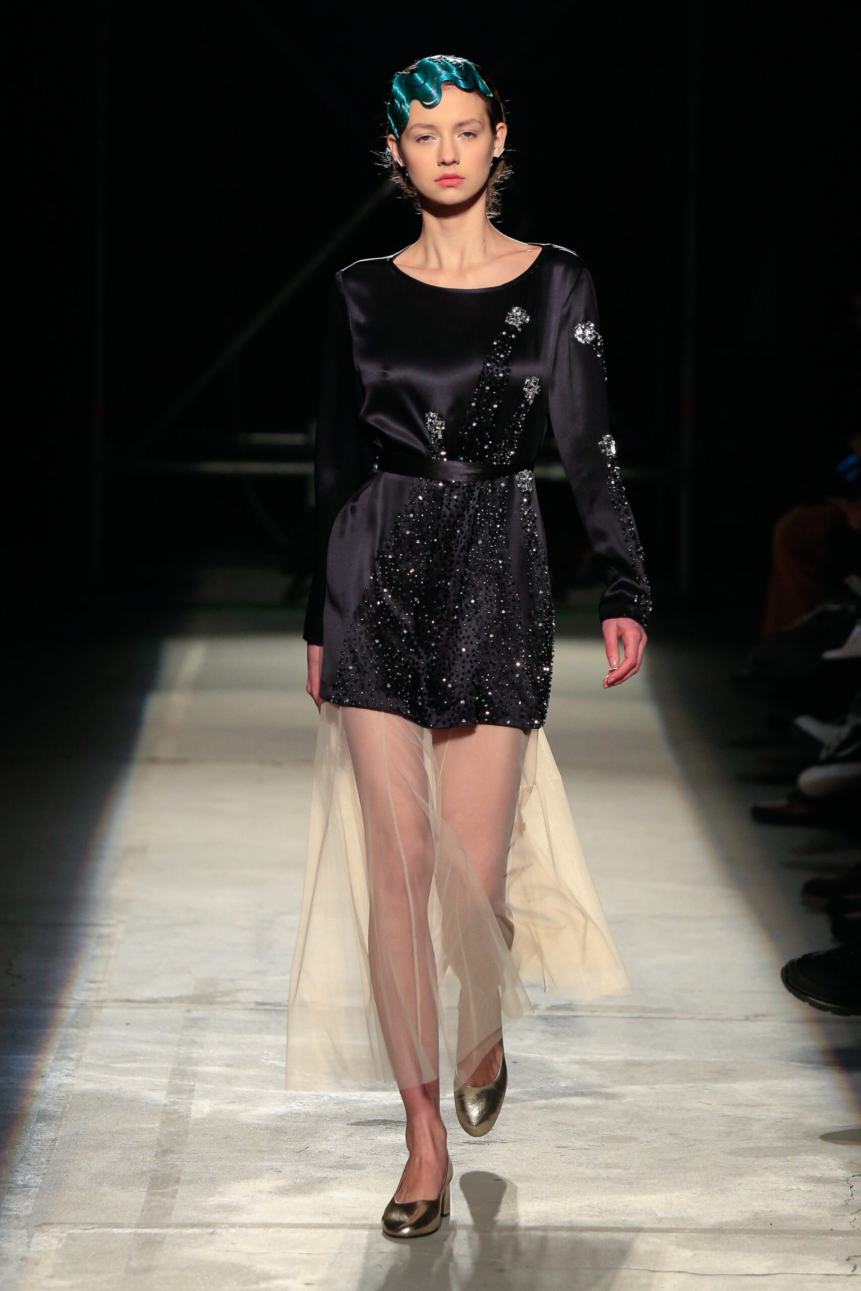 black silk sequined mini dress