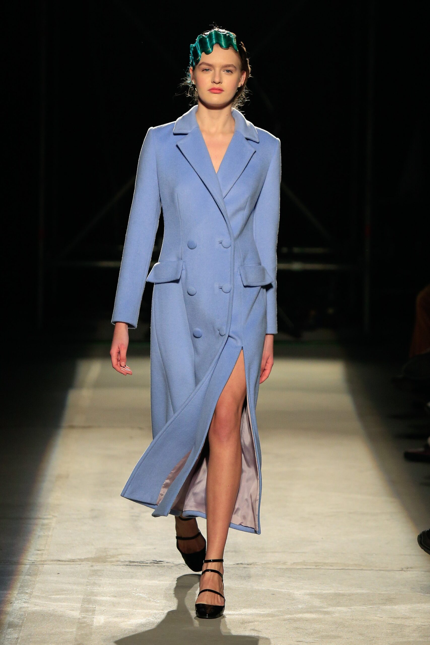blue wool fitted coat