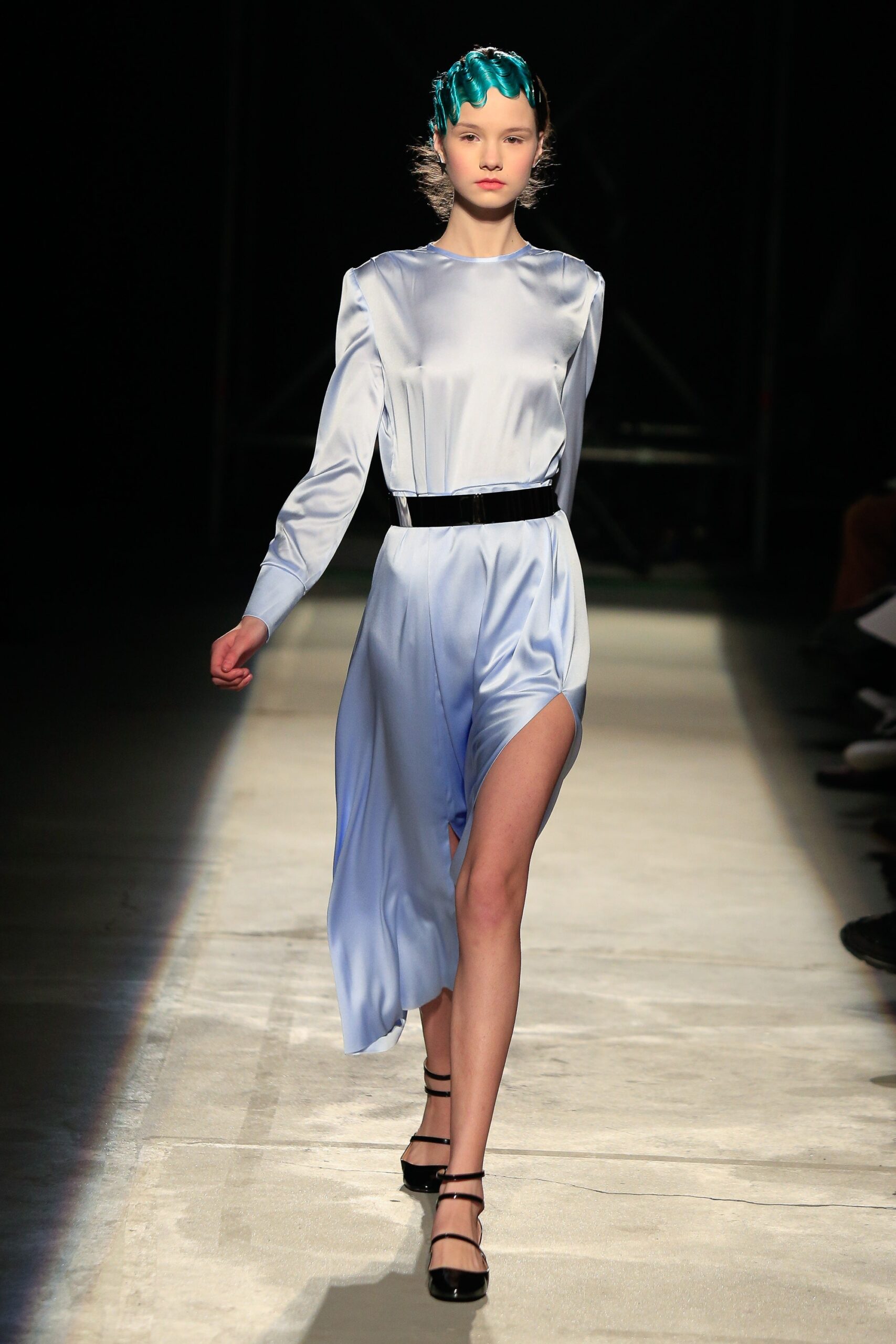 blue silk fitted dress