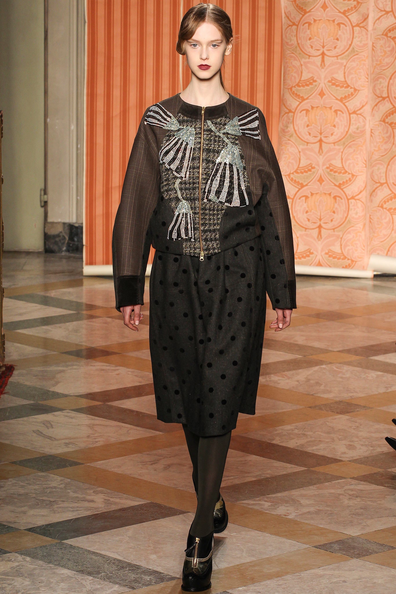 black cotton long-sleeve collared structured embroidered jacket