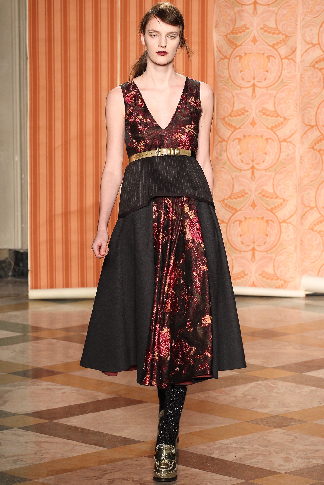 black and red pleated midi dress