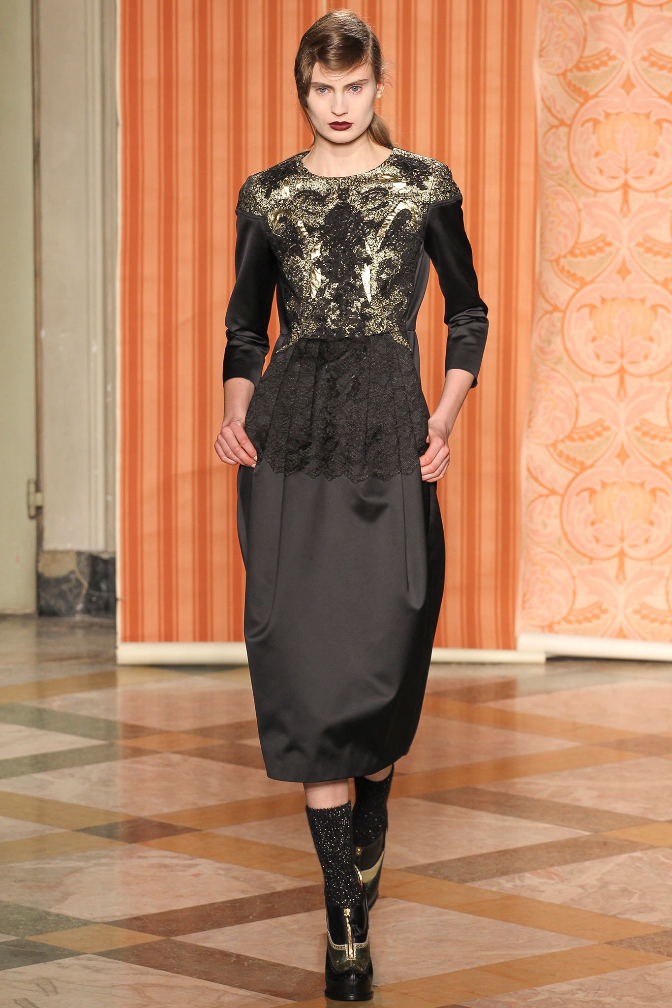 black silk embroidered midi dress