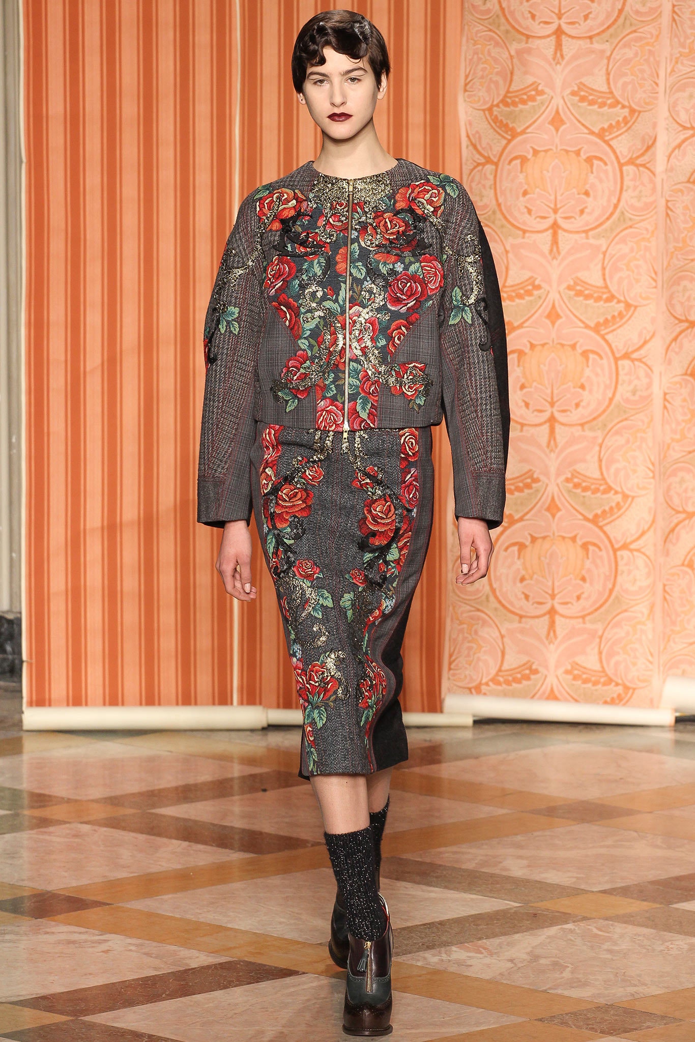 embroidered black midi dress with jacket
