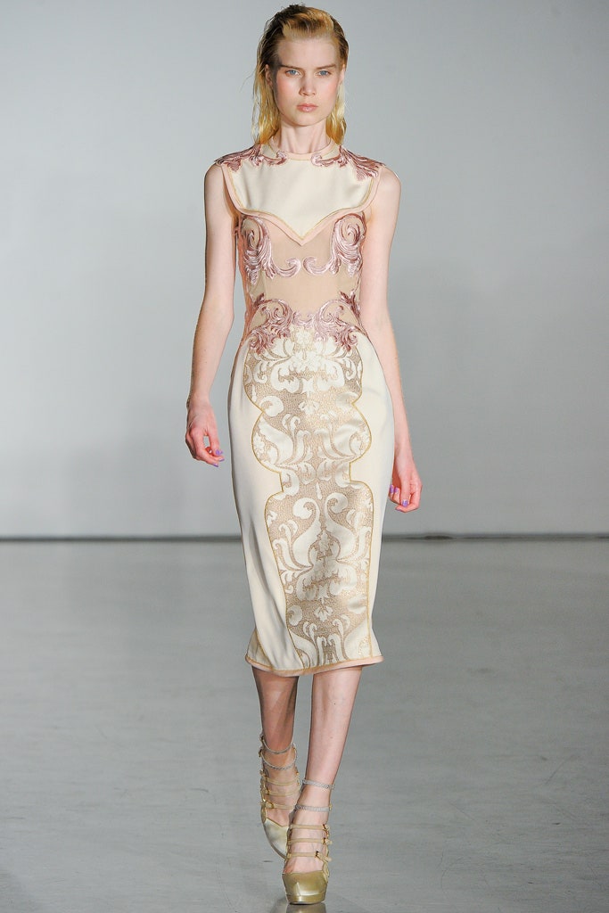 beige pink embroidered midi dress