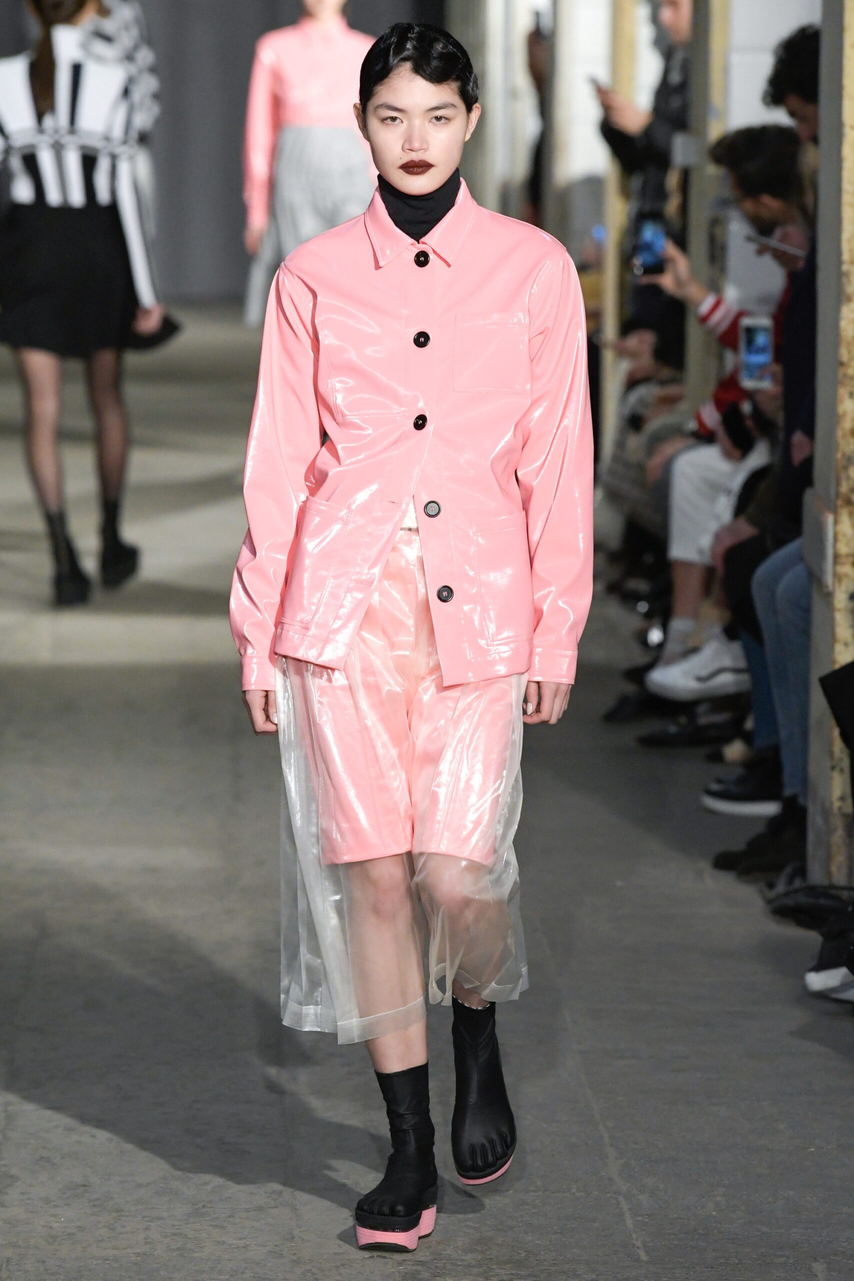 pink vinyl jacket and shorts