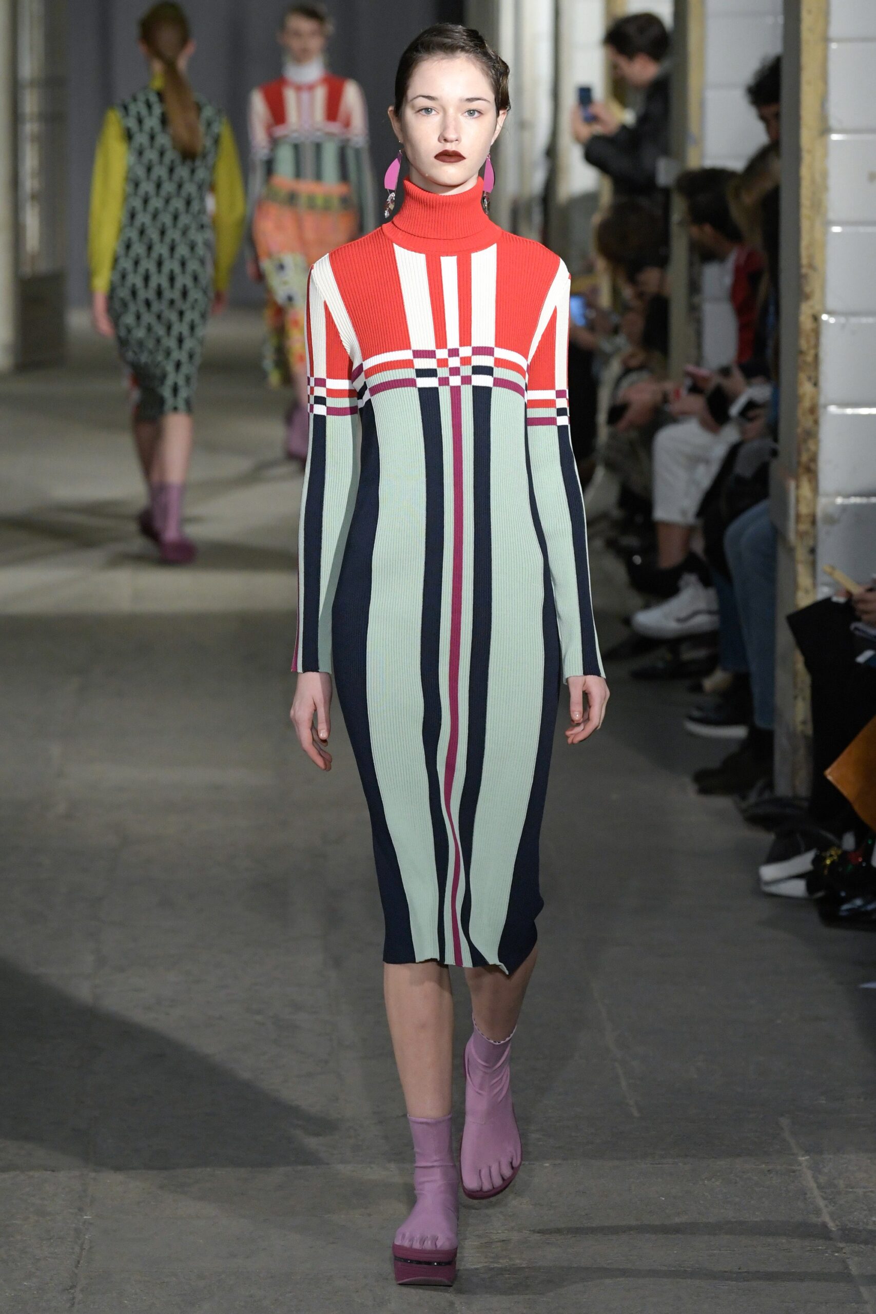 fitted striped knit midi dress