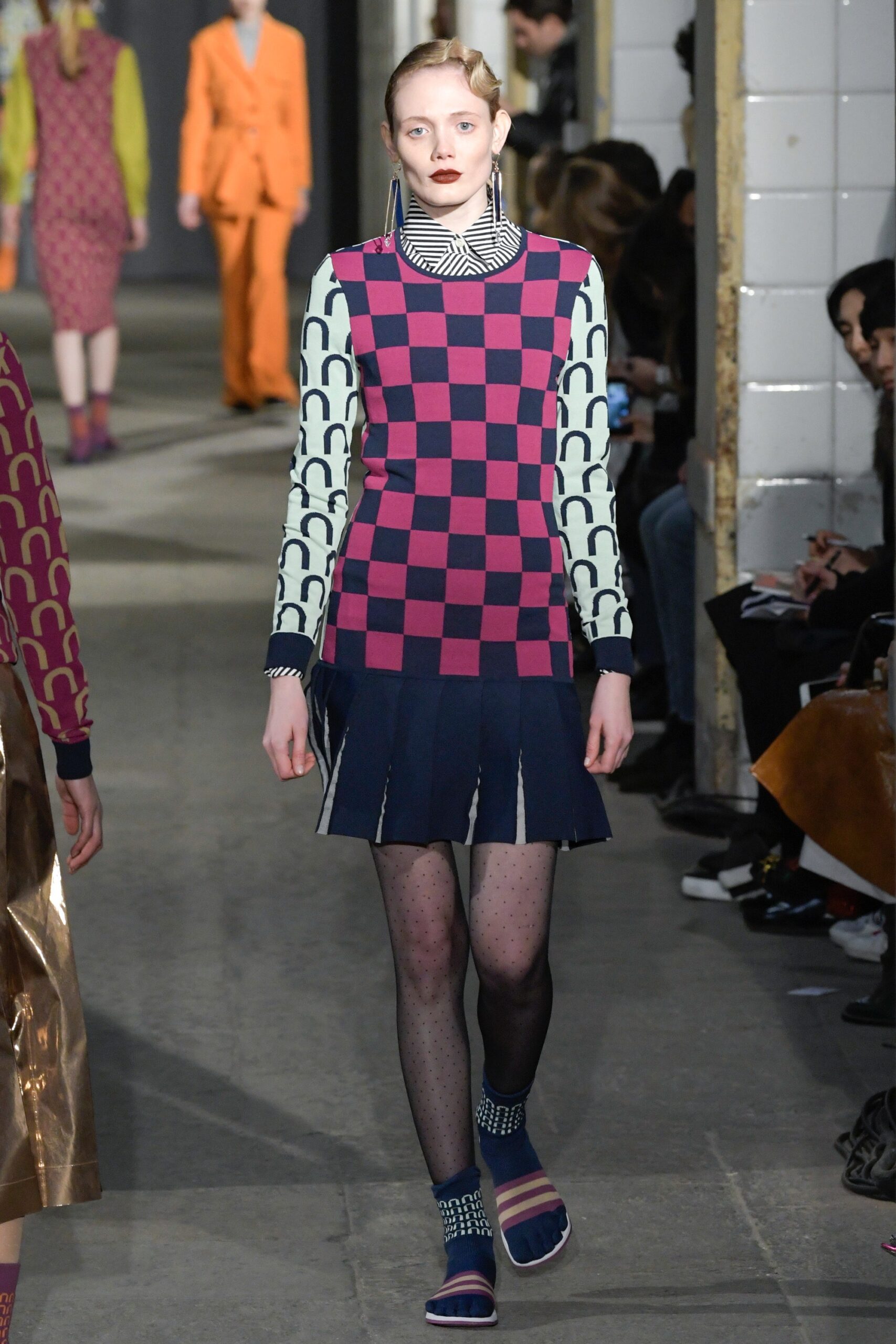 pink and blue checked mini dress